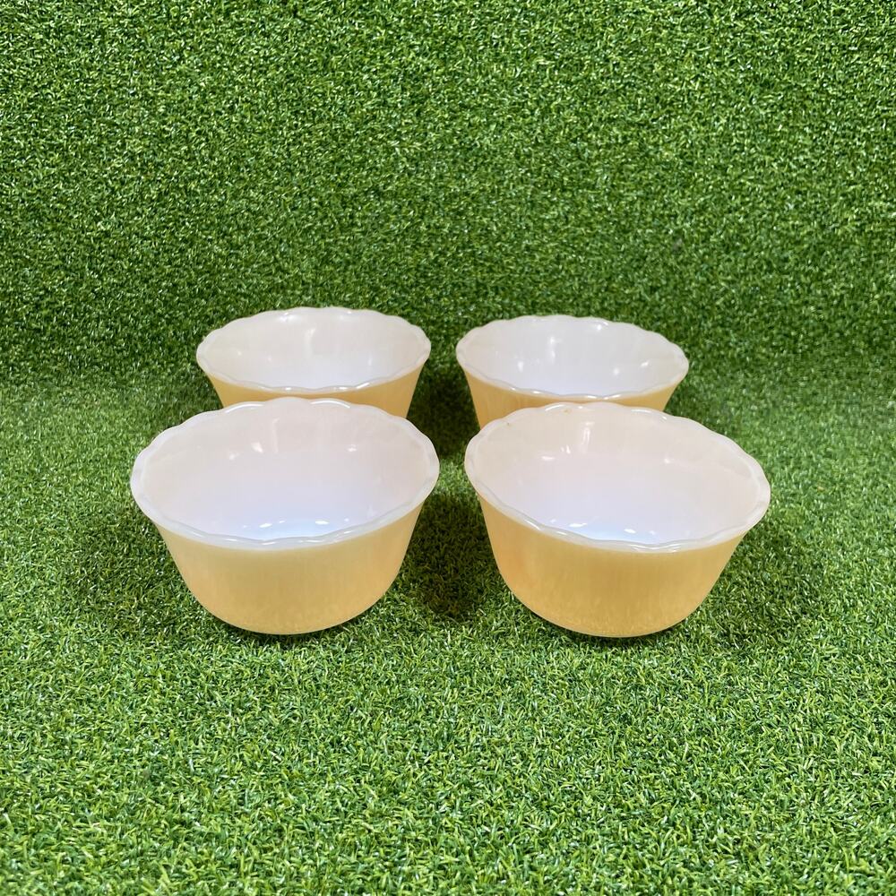 Vintage Lot Fire King Peach Luster Scalloped Edge Ramekins Bowl Dessert Cups 6oz